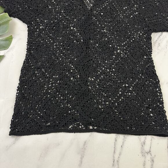 Carol Anderson Womens Vintage 90s Crochet Sheer Top Size M Black Cottagecore - Picture 12 of 12